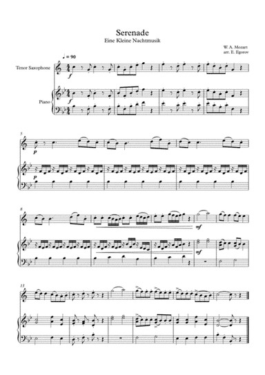 Serenade (Eine Kleine Nachtmusik), Wolfgang Amadeus Mozart, For Tenor Saxophone & Piano (arr. Eugene Egorov)