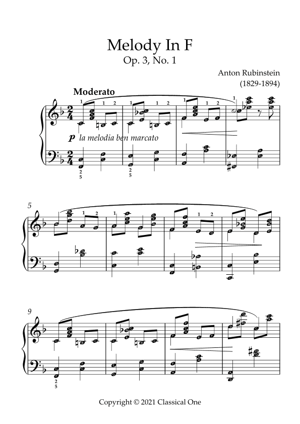 Rubinstein - Melody in F(With Note name) (arr. MPS)