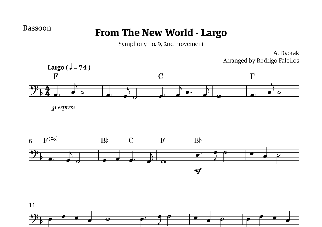 Largo (2nd movement of the Symphony no. 9 'From The New World') (arr. Rodrigo Faleiros)