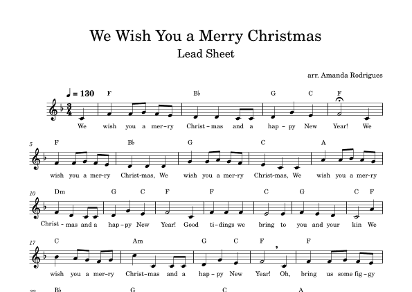 We Wish You a Merry Christimas - Easy Lead Sheet in F Major (arr. Amanda Rodrigues)