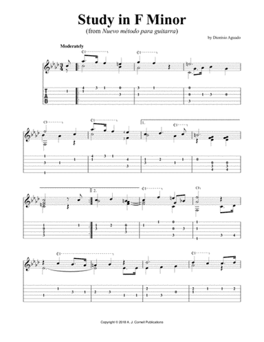 Study in F Minor (from Nuevo método para guitarra) (arr. A. J. Cornell Publications)