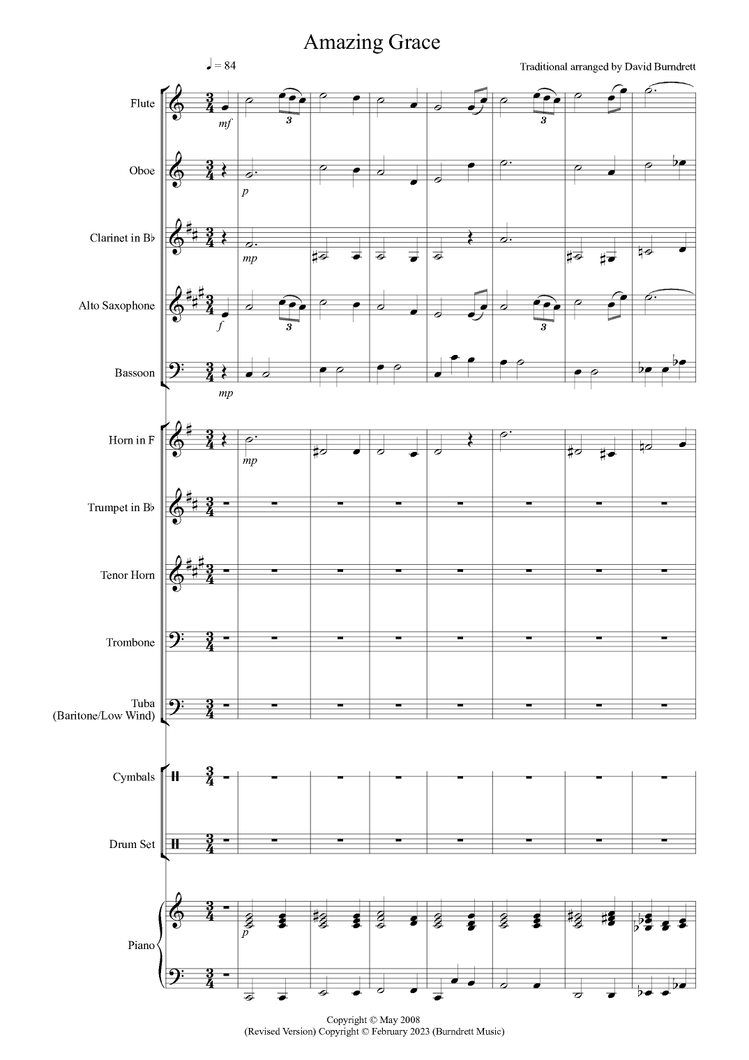 Amazing Grace for School Wind Band (arr. David Burndrett)