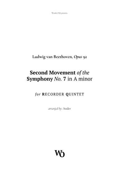 2nd Movement of Symphony No. 7 by Beethoven for Recorder Quintet (arr. Ander)