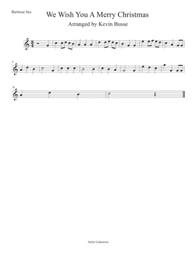We Wish You A Merry Christmas (Easy key of C) Bari Sax (arr. Kevin Busse)