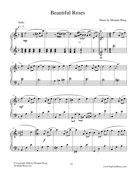 Beautiful Roses - Beautiful Piano Solo (With Chords)