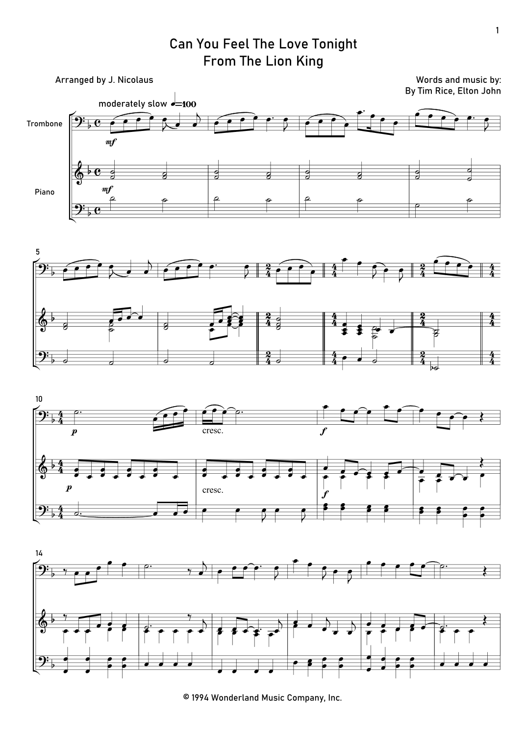 Can You Feel The Love Tonight (arr. John Nicolaus)