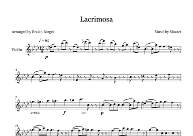 Lacrimosa in Ab Major - For Violin (arr. Braian Borges)