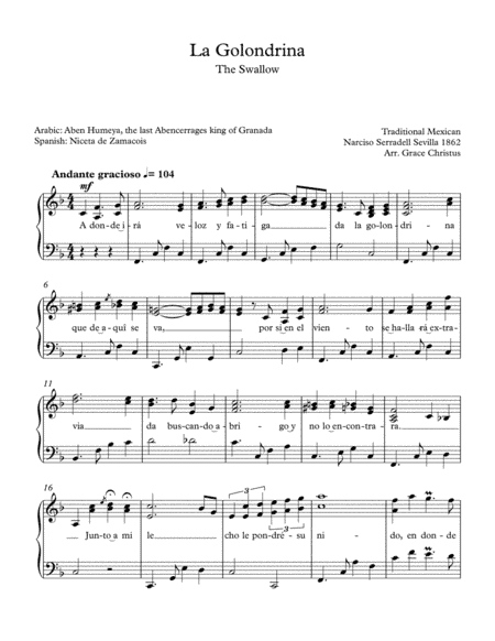 La Golondrina (arr. Grace Christus)