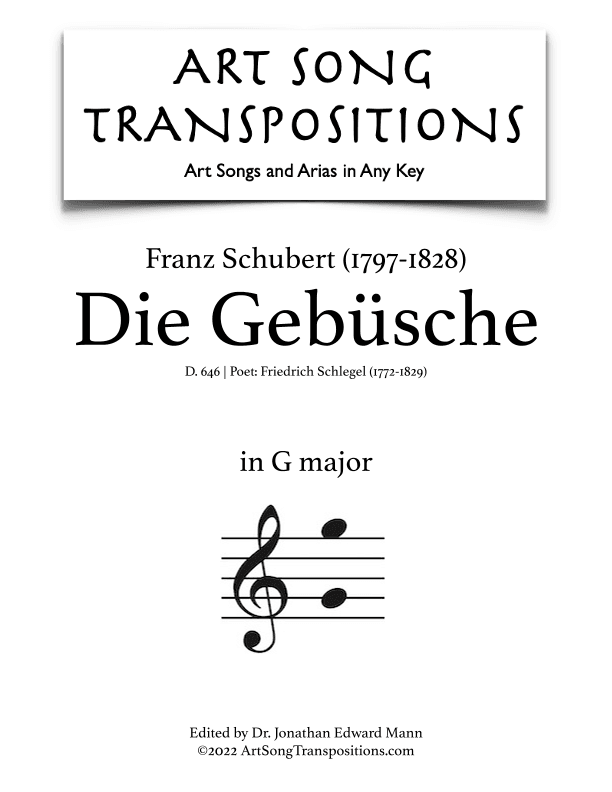 SCHUBERT: Die Gebüsche, D. 646 (transposed to G major) (arr. ArtSongTranspositions.com)