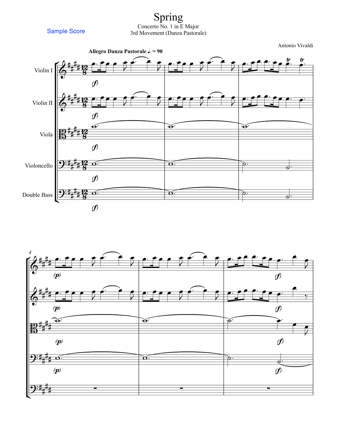 SPRING (La Primavera), 3rd. Mov., DANZA PASTORALE, String Orchestra, Intermediate Level (arr. Sherry Lewis)