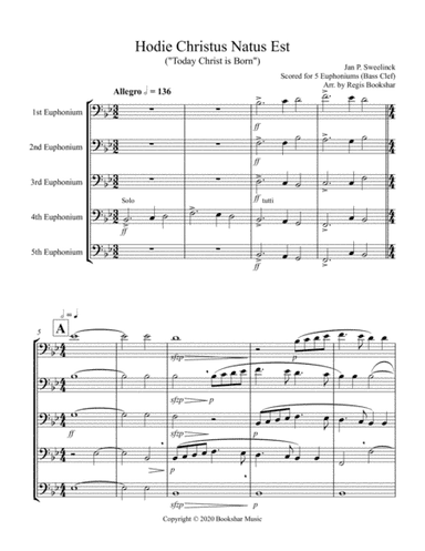Hodie Christus Natus Est (Euphonium Quintet - Bass Clef) (arr. Regis Bookshar)