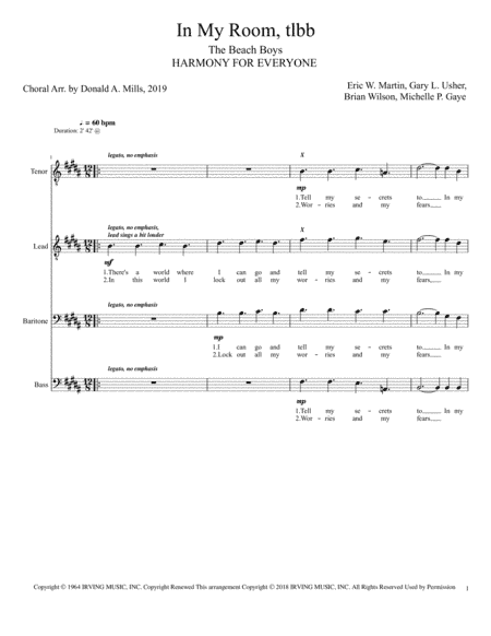 In My Room (arr. Donald A. Mills, 2019)