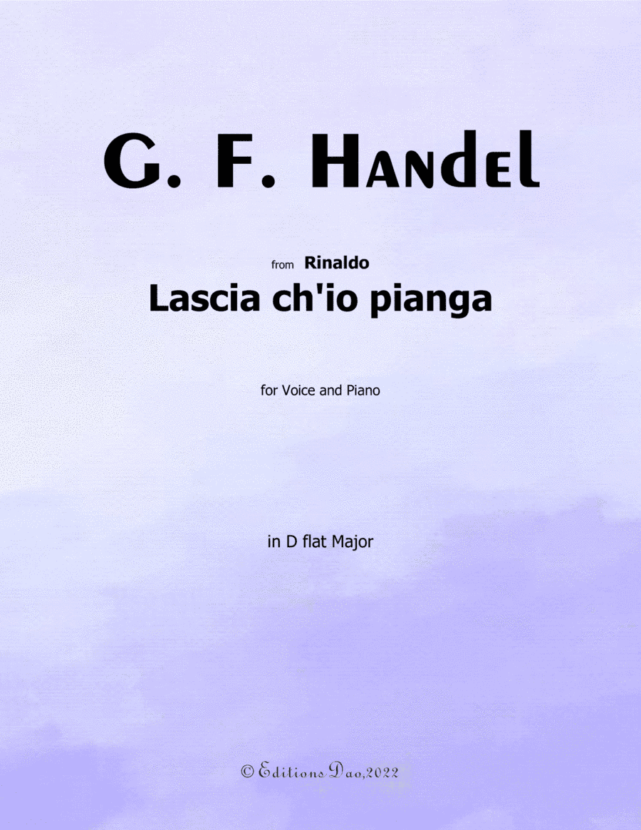 Lascia ch'io pianga, by Handel, in D flat Major (arr. Editions Dao)