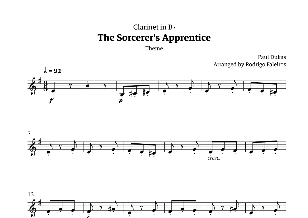 The Sorcerer's Apprentice theme (arr. Rodrigo Faleiros)