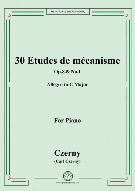 Czerny-30 Etudes de mécanisme,Op.849 No.1,Allegro in C Major,for Piano (arr. MSM)