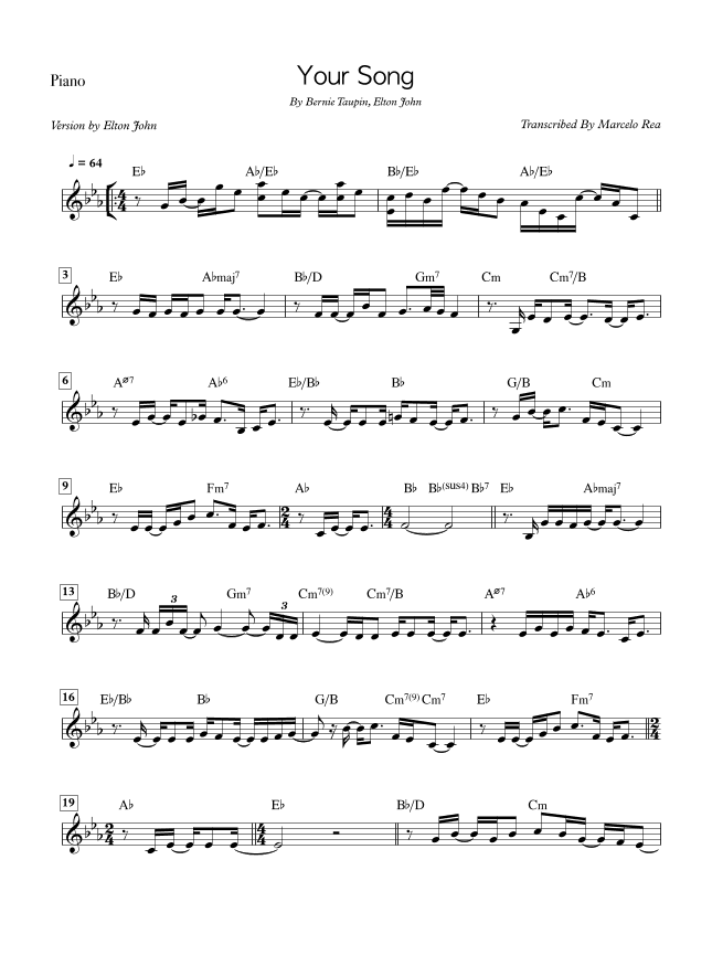 Your Song (arr. Arranje By Marcelo Rea)