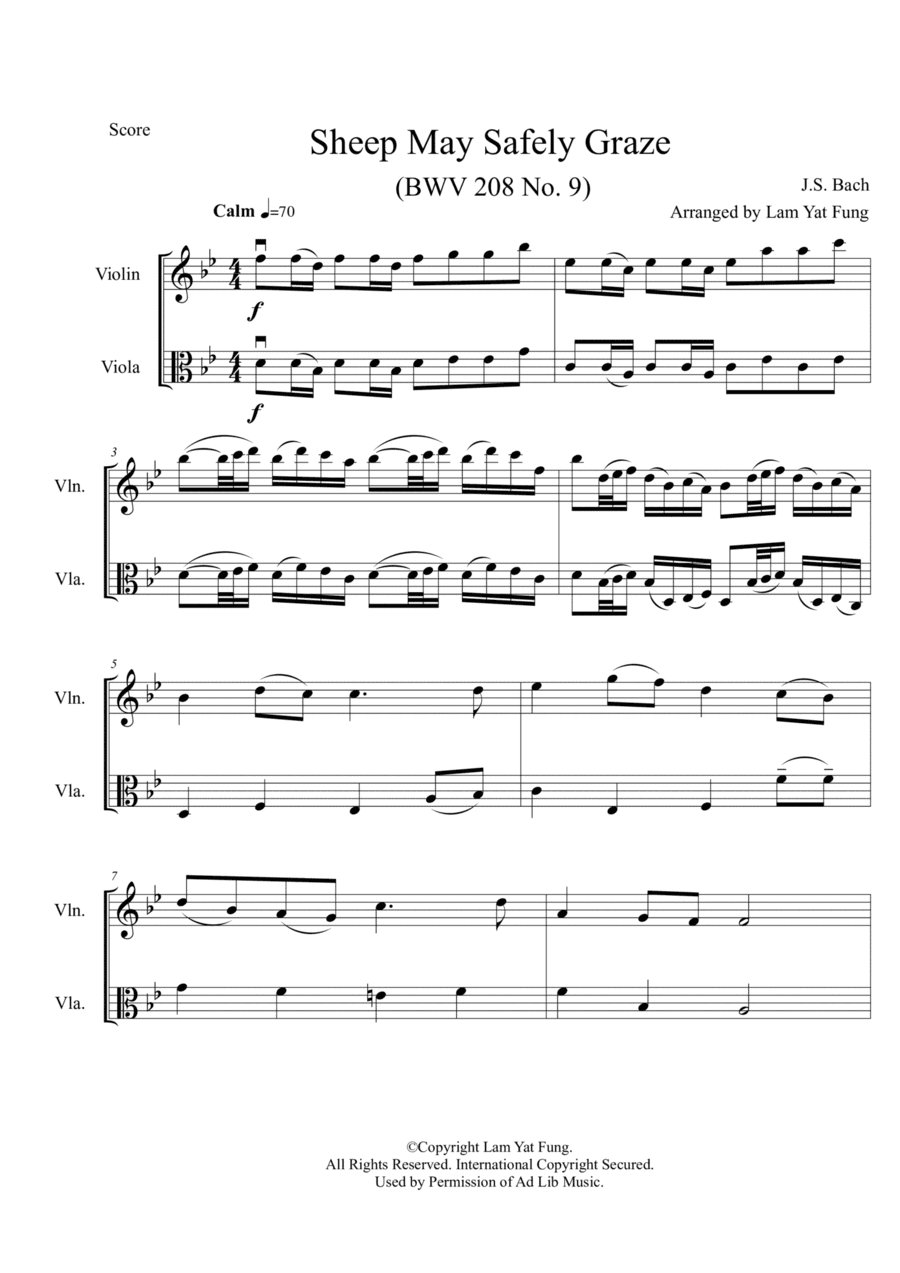 Sheep May Safely Graze Violin Viola J.S. BACH (arr. Lam Yat Fung)