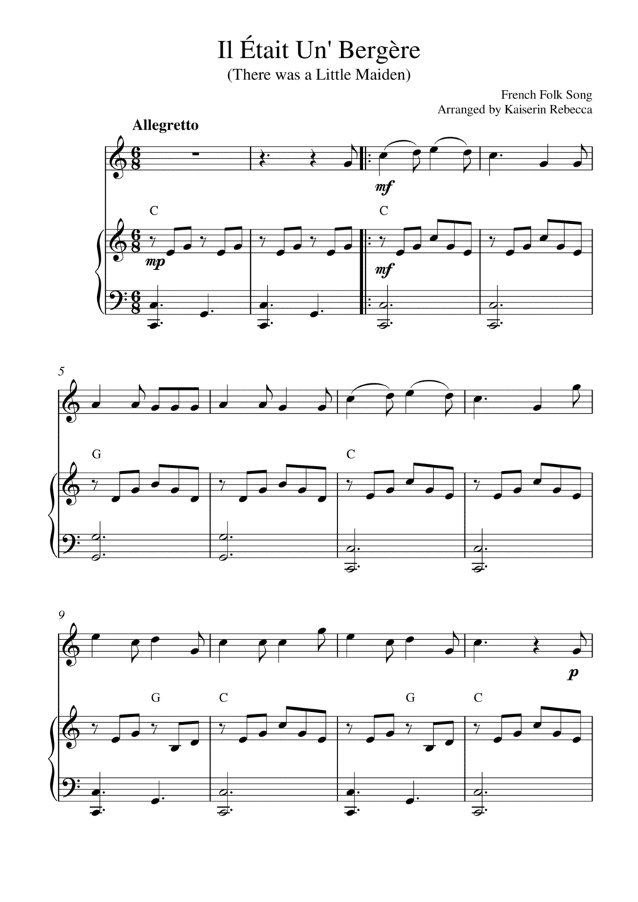 Il Était Un' Bergère (There was a Little Maiden) (for violin solo and piano accompaniment) (arr. Kaiserin Rebecca)