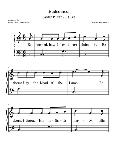 Redeemed, How I Love To Proclaim It LARGE PRINT Easy Piano Solo (arr. Large Print Sheet Music)