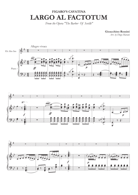 Figaro's Cavatina "Largo Al Factotum" for Alto Saxophone and Piano (arr. Diego Marani)