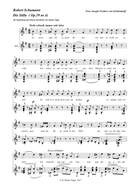 "Die Stille", Op.39 no.4 for medium Voice and Guitar (arr. Stefan Niggl)