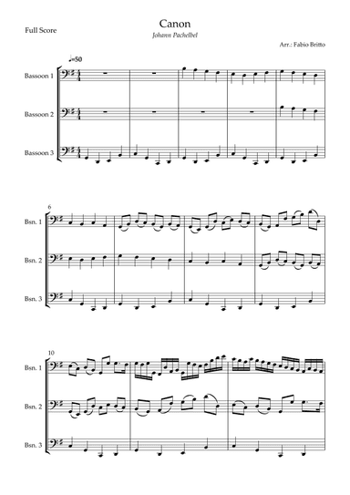 Canon - Johann Pachelbel (Wedding/Reduced Version) for Bassoon Trio (arr. Fabio Britto)