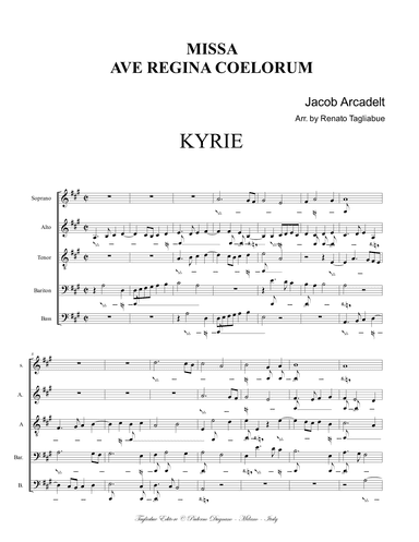 J.Arcadelt, MISSA "AVE REGINA COELORUM" for SSATBarB Choir (arr. Renato Tagliabue)