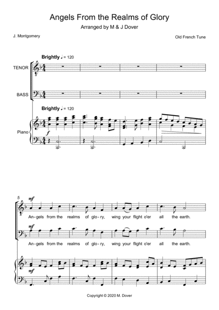 Angels From the Realms of Glory - TB - Two part Choir (arr. M & J Dover)