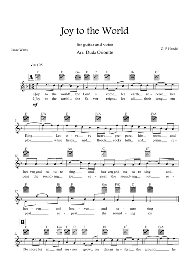 Joy to the World (F major - TABS - with lyrics) (arr. Duda Oriontte)