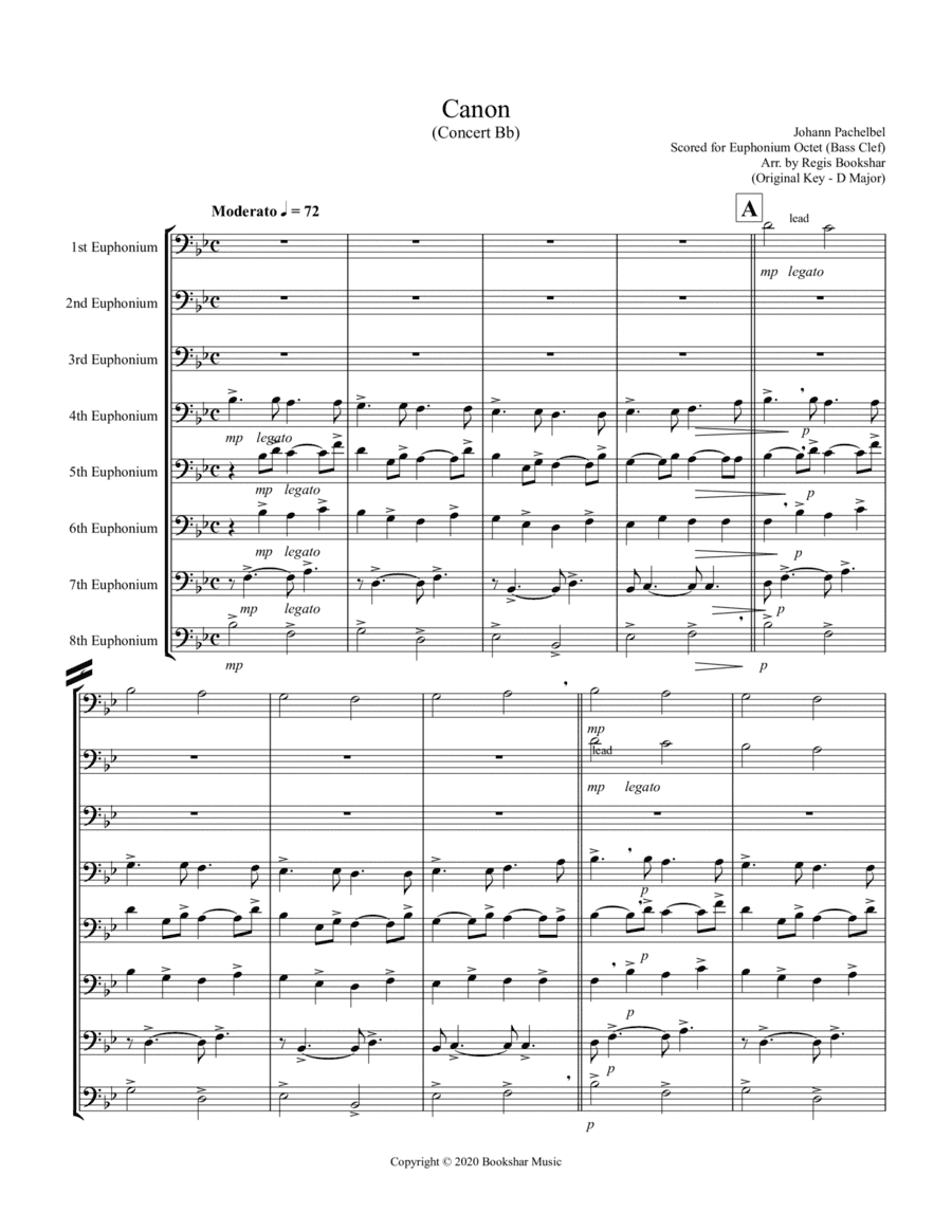 Canon (Pachelbel) (Bb) (Euphonium Octet - Bass Clef) (arr. Regis Bookshar)