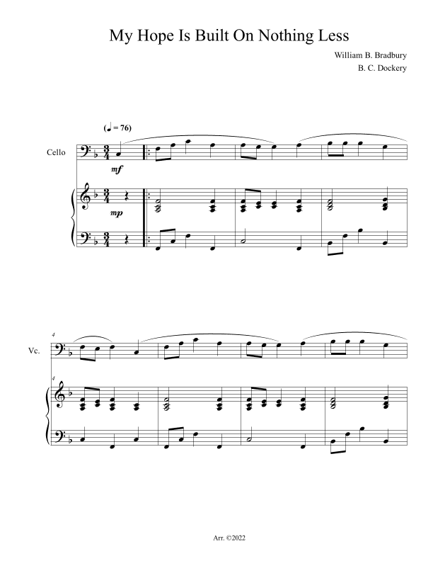 My Hope Is Built On Nothing Less (Cello Solo with Piano Accompaniment) (arr. B. C. Dockery)