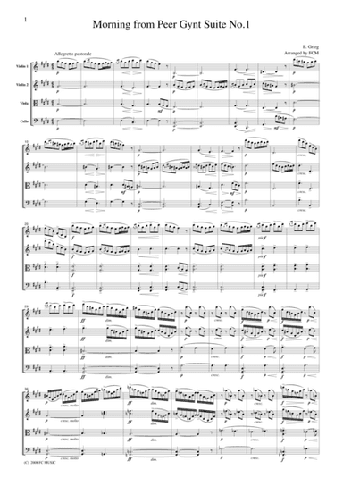 Grieg  Morning from Peer Gynt Suite No.1, for string quartet, CG202 (arr. FCMUSIC)
