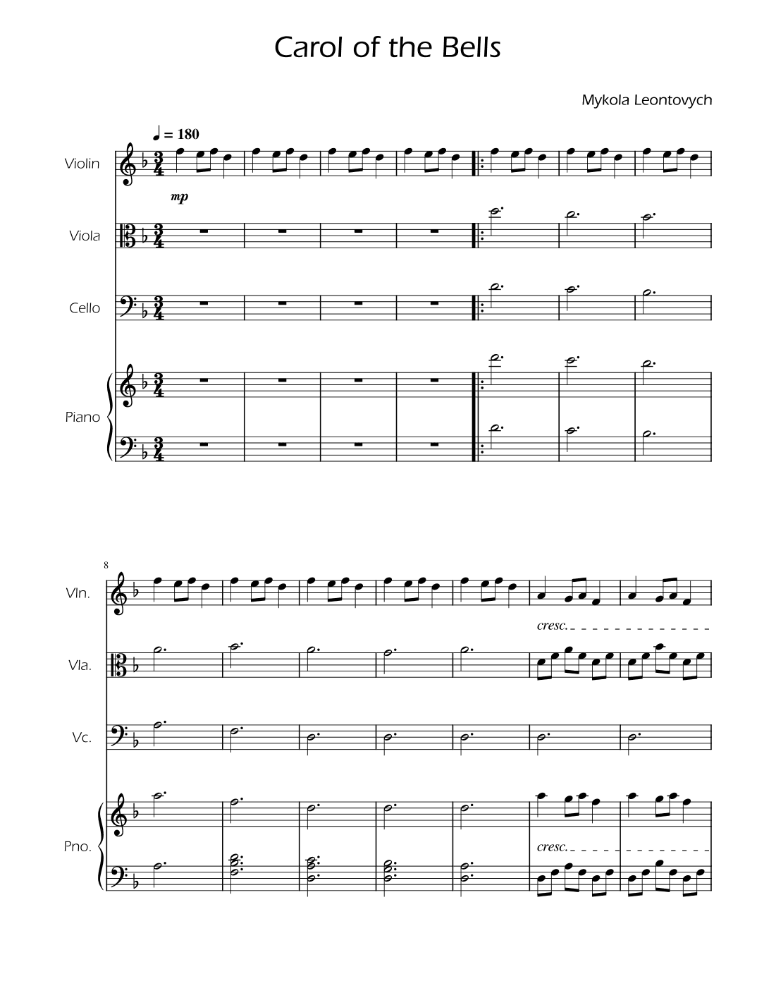 Carol of the Bells - String Trio w/ Piano (arr. Ygor Nunes)