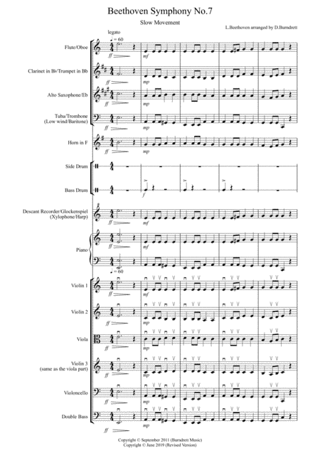 Beethoven Symphony No.7 (movement 2) for Flexible School Ensemble/Orchestra (arr. David Burndrett)