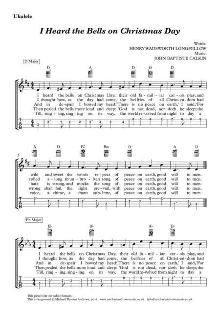 I Heard the Bells on Christmas Day (for Ukulele with TAB) (arr. Michael Thomas Andrews)