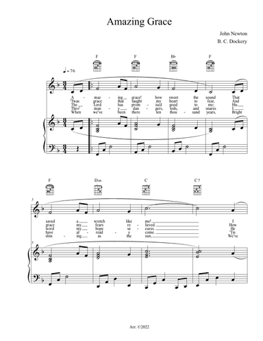 Amazing Grace (Piano/Voice/Guitar) (arr. B. C. Dockery)