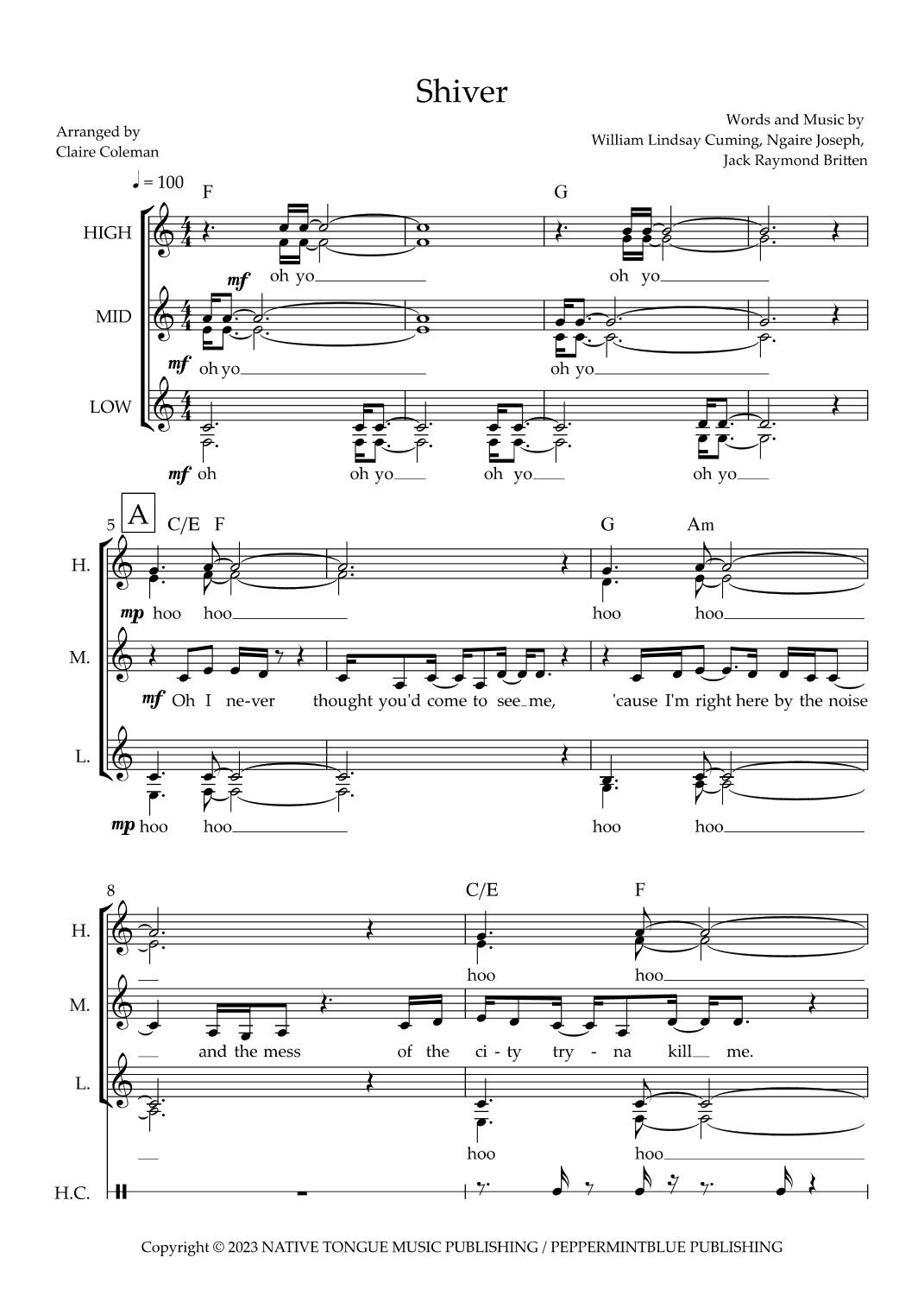 Shiver (arr. Claire Coleman)