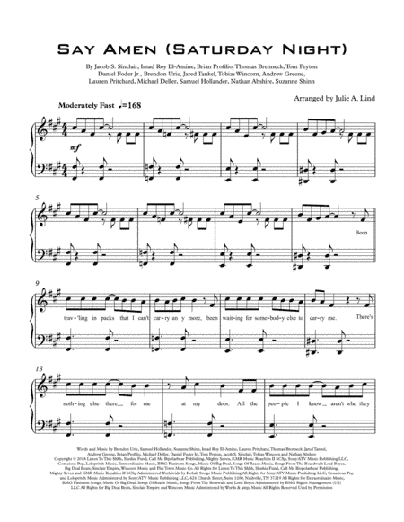 Say Amen (saturday Night) (arr. Julie A. Lind)