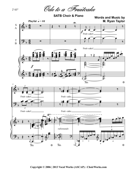 Ode to a Fruitcake : SATB Choir and Piano