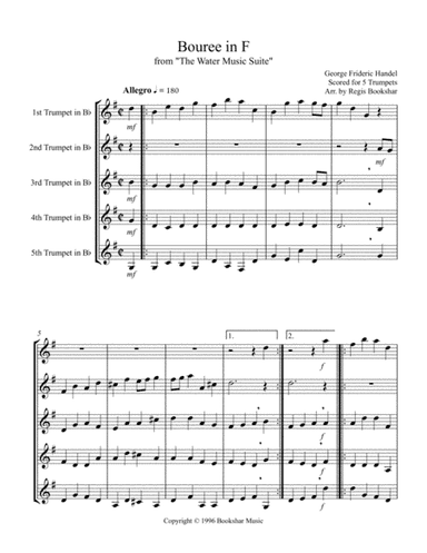 Bourree (from "Water Music") (Trumpet Quintet) (arr. Regis Bookshar)