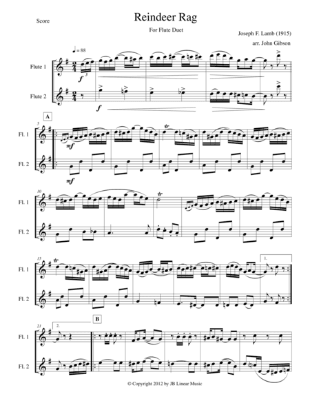 Reindeer Rag for Flute Duet (arr. John Gibson)