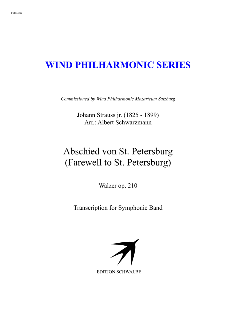 Farwell to St. Petersburg by Johann Strauss jr. (arr. Albert Schwarzmann)