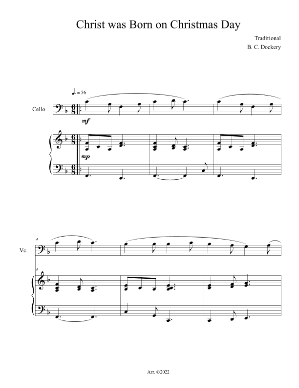 Christ was Born on Christmas Day (Cello Solo with Piano Accompaniment) (arr. B. C. Dockery)