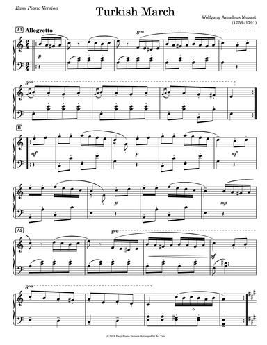 Mozart's Turkish March (Easy Piano Version) (arr. AJ Tan)