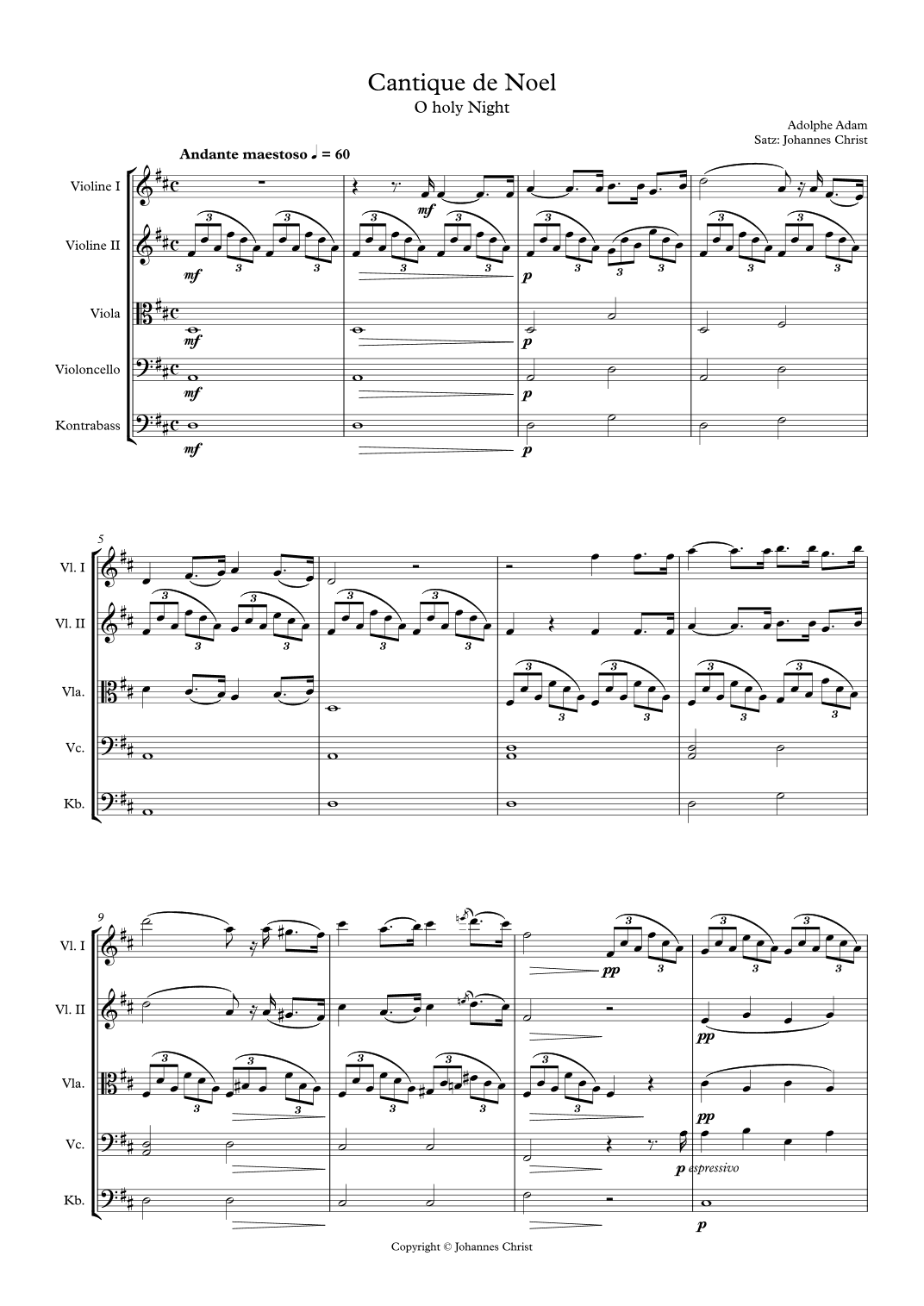 Cantique de Noel (arr. Johannes Christ)