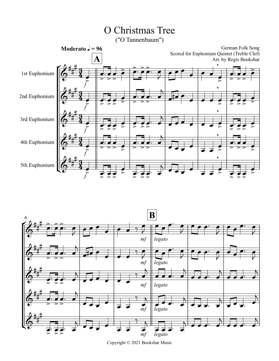 O Christmas Tree (G) (Euphonium Quintet - Treble Clef) (arr. Regis Bookshar)