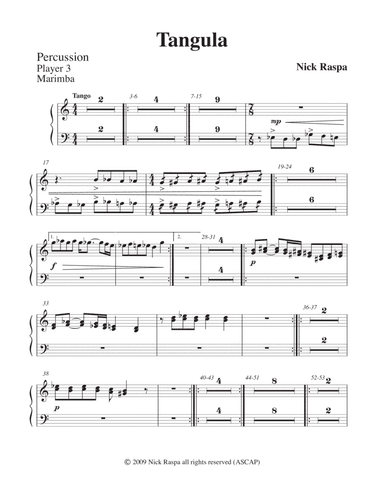 Tangula from Three Dances for Halloween - Percussion Player 3 part