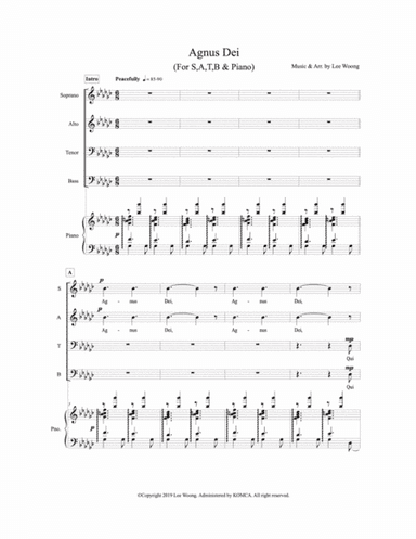 Agnus Dei(For S,A,T,B & Piano) - (Music by Lee Woong)