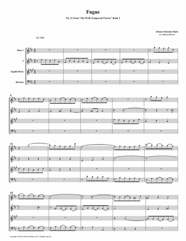 Fugue 21 from Well-Tempered Clavier, Book 2 (Double Reed Quartet) (arr. Richard Byrnes)