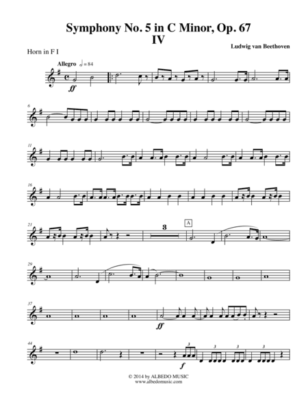 Beethoven Symphony No. 5, Movement IV - Horn in F 1 (Transposed Part), Op. 67 (arr. Doug Clyde)
